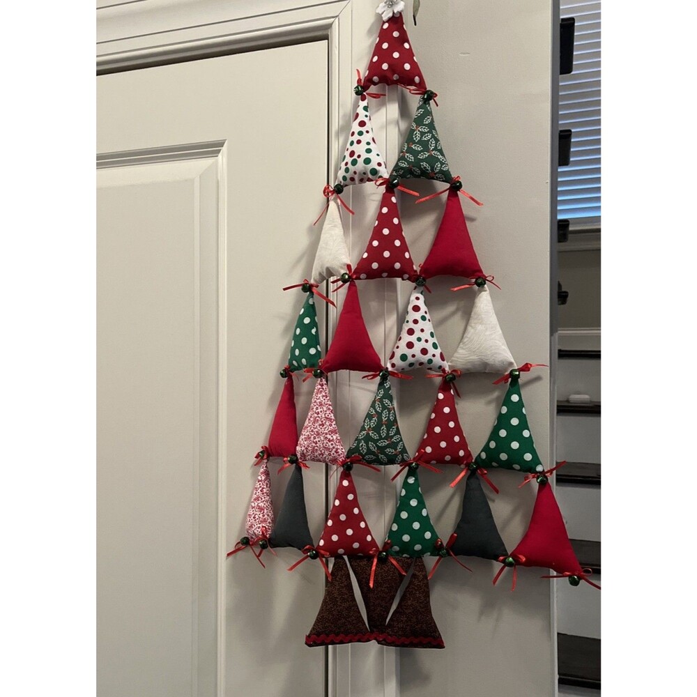 Vintage Handmade Wall Hanging Christmas Tree Fabric Individual Triangles